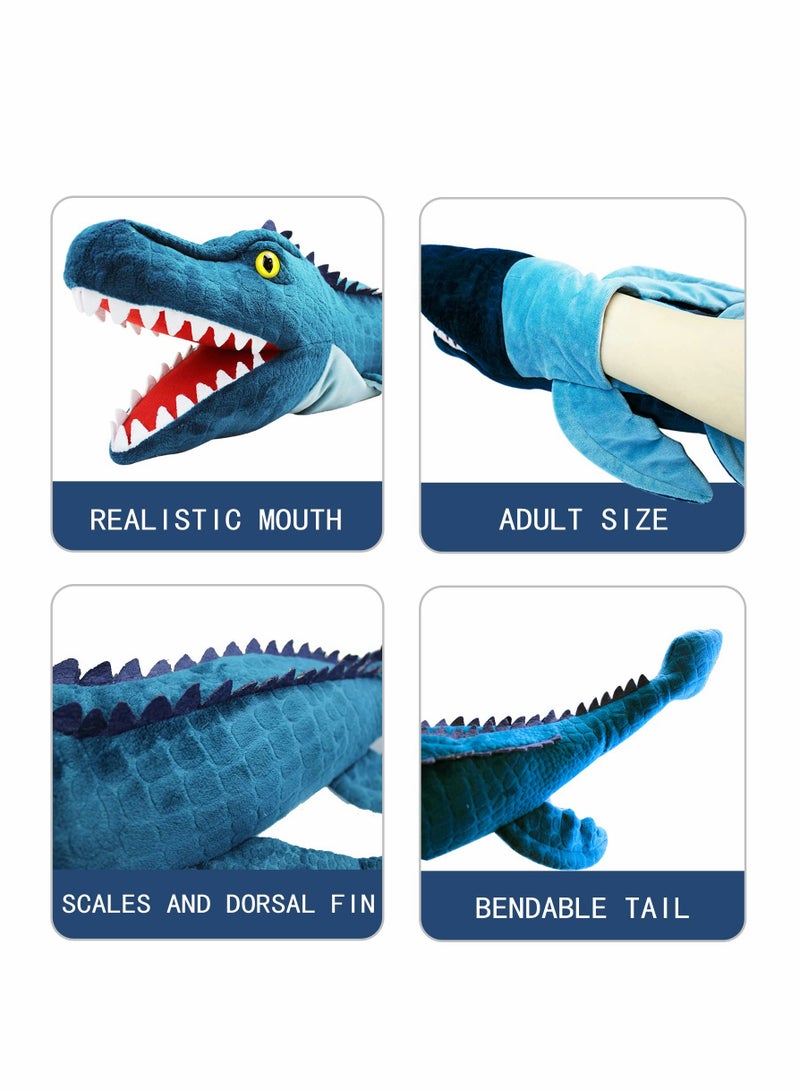 Dinosaur Hand Puppets for Kids, Mosasaurus Jurassic World Plush Toy, Soft Stuffed Animal with Movable Mouth, Finger Puppet Gift for Birthday, Creative Role Play Idea - Image 3