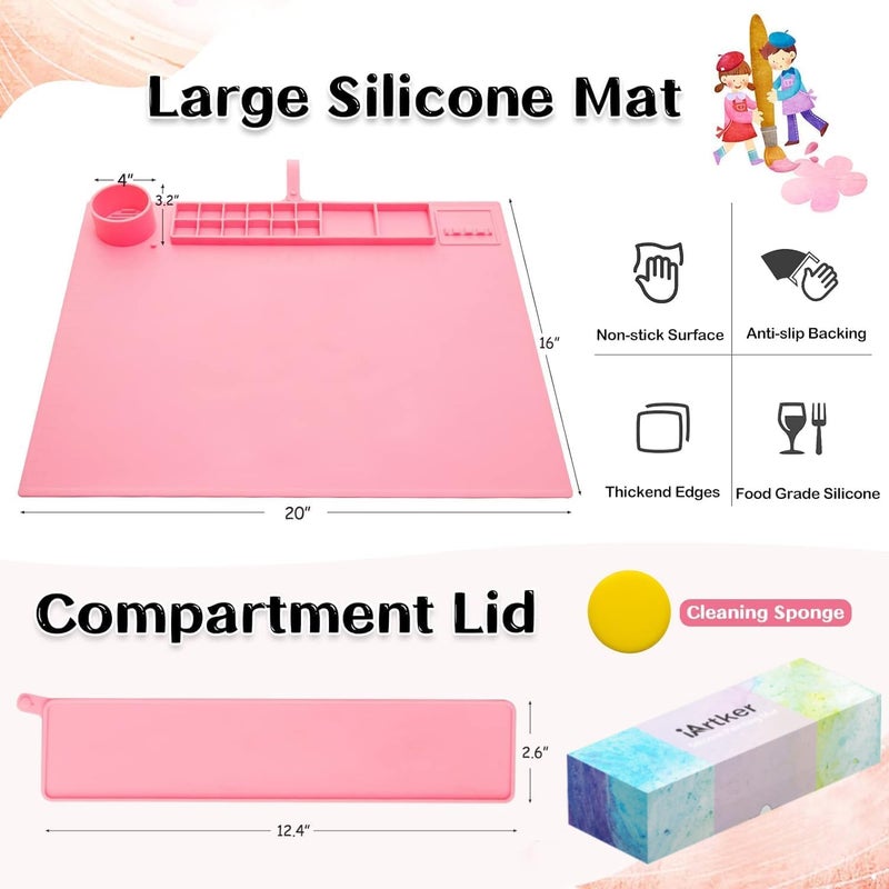 DEETI 43 38cm Silicone Craft Painting Mat with Brush Holders Perfect Painting NonStick Multipurpose Sheet for ResinDIY Clay Doms Colour Kit Cleaning Cup and Color Mixing Plate for Arts and Crafts - Image 2