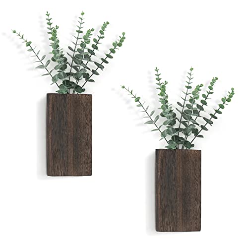Dahey 2 Pack Wood Wall Planter Vase with Artificial Eucalyptus Farmhouse Wall Hanging Decor Pocket Planter for Indoor Fake Plants Greenery, Living Room Bedroom Kitchen Home Office Decoration - Image 1