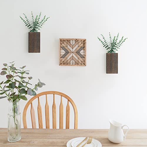 Dahey 2 Pack Wood Wall Planter Vase with Artificial Eucalyptus Farmhouse Wall Hanging Decor Pocket Planter for Indoor Fake Plants Greenery, Living Room Bedroom Kitchen Home Office Decoration - Image 3