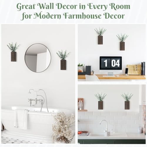 Dahey 2 Pack Wood Wall Planter Vase with Artificial Eucalyptus Farmhouse Wall Hanging Decor Pocket Planter for Indoor Fake Plants Greenery, Living Room Bedroom Kitchen Home Office Decoration - Image 5