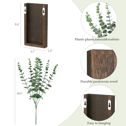 Dahey 2 Pack Wood Wall Planter Vase with Artificial Eucalyptus Farmhouse Wall Hanging Decor Pocket Planter for Indoor Fake Plants Greenery, Living Room Bedroom Kitchen Home Office Decoration - Image 4