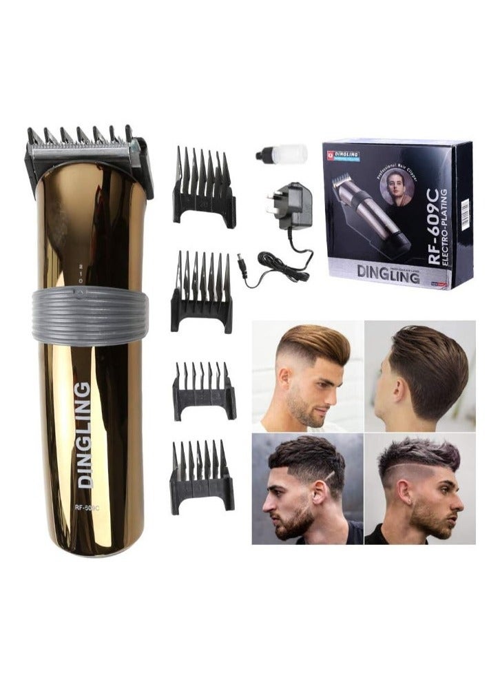 DINGLING Electro Plating Hair Clipper For Male RF-609C Black/Gold Shaving Trimmer - Image 1