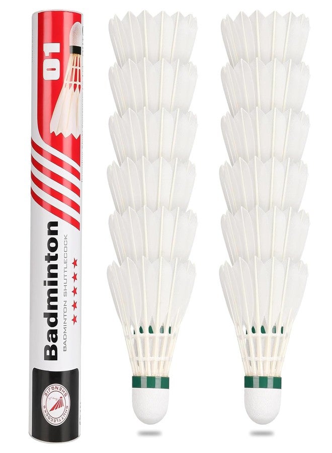 DEAL NUT 12Pcs Feather Shuttlecock Set, Badminton Shuttlecocks with Goose Feather, Durable & High-Performance Feather Design for Indoor & Outdoor Badminton, Stable Flight & Fast Recover (White) - Image 1
