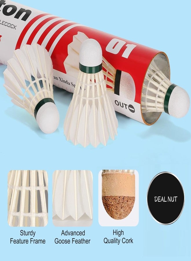 DEAL NUT 12Pcs Feather Shuttlecock Set, Badminton Shuttlecocks with Goose Feather, Durable & High-Performance Feather Design for Indoor & Outdoor Badminton, Stable Flight & Fast Recover (White) - Image 3