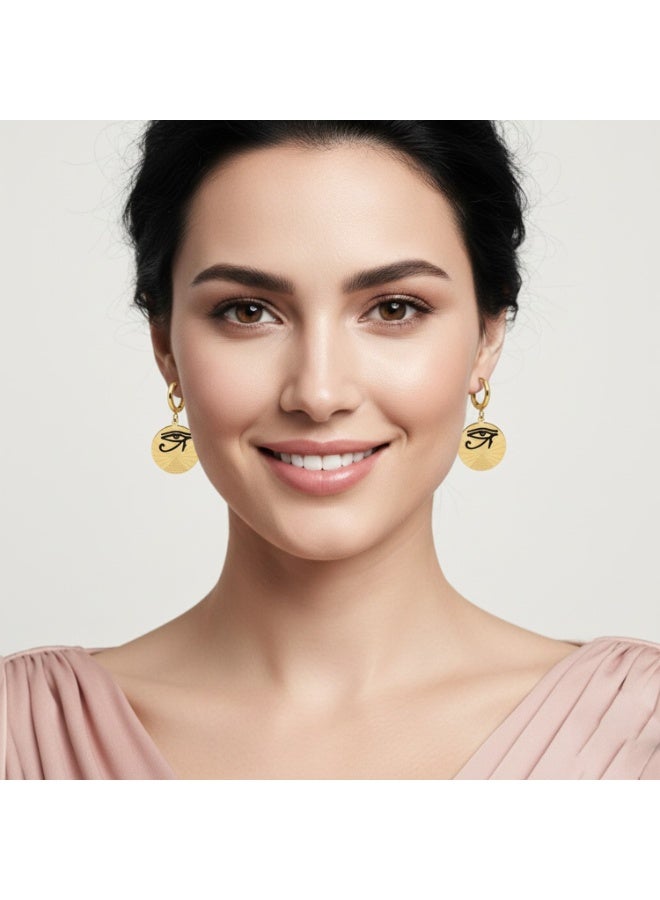 جوليا ستور أقراط عتيقة مطلية بالذهب عيار 18 قيراطًا، بتصميم عين حورس المصرية القديمة، أقراط أنيقة وجميلة للنساء، مصنوعة من الفولاذ المقاوم للصدأ الصلب، تميمة حظ وحماية، هدية مجوهرات S2 - Image 5