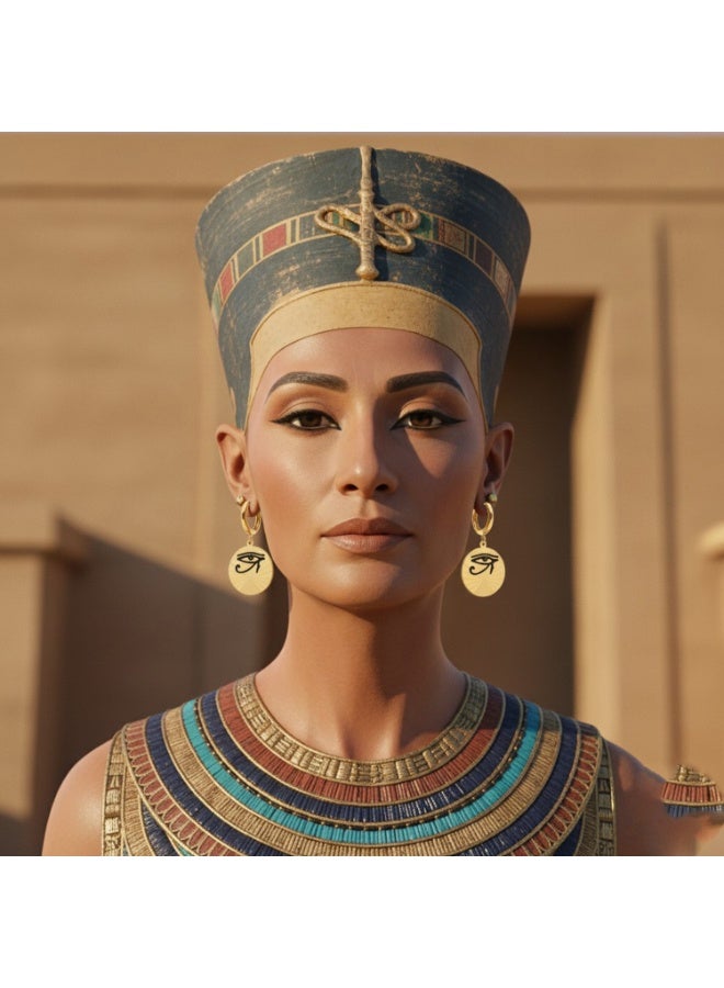 جوليا ستور أقراط عتيقة مطلية بالذهب عيار 18 قيراطًا، بتصميم عين حورس المصرية القديمة، أقراط أنيقة وجميلة للنساء، مصنوعة من الفولاذ المقاوم للصدأ الصلب، تميمة حظ وحماية، هدية مجوهرات S2 - Image 3