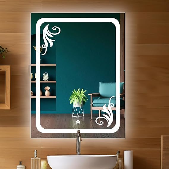 TINITALO Quality Glass Rectangular LED Mirror for Bathroon with Back Light Imported Touch Sensor + Dimmer + White Light + Coold Day Light + Warm Light Total 3 Light Brightness Adjustable LED 311 - Image 1