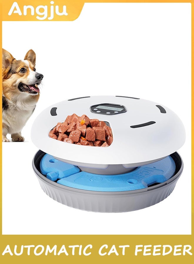 Automatic Cat Feeder Wet Dry Food Dispenser Dogs Pet Timed Feed Bowl with Two Ice Packs Smart Programmable Self Feeder 6 Meals Per Day Fresh Food Refrigerated Container