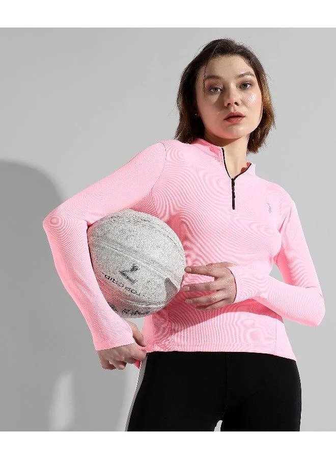 Campus Sutra Women's Solid Pink Regular Fit Activewear T-Shirt