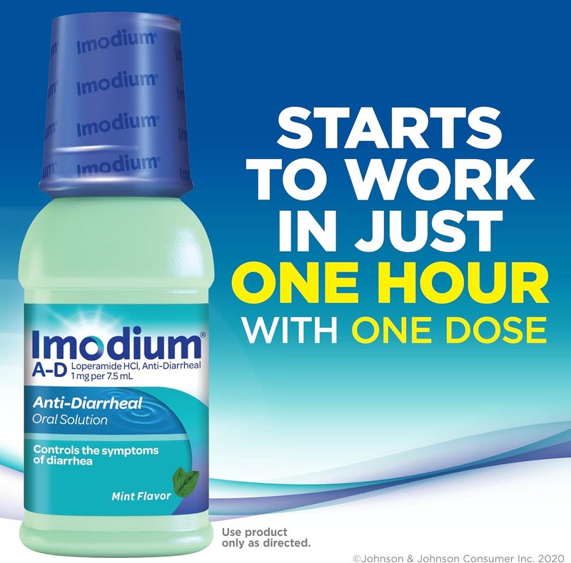 IMODIUM دواء إيموديوم A-D السائل المضاد للإسهال مع لوبيراميد HCl للمساعدة في السيطرة على أعراض الإسهال بسبب الإسهال الحاد وإسهال المسافرين، بنكهة النعناع، مؤهل لـ HSA/FSA، 4 أونصات سائلة - Image 4