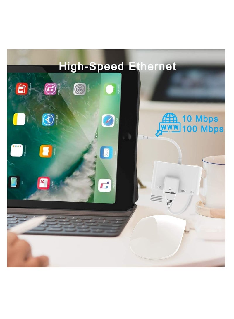 KASTWAVE RJ45 Ethernet Adapter, 4 in 1 Lightning to HDMI Adapter, 1080P HD Network LAN Wired Adapter, USB Data Sync Charging Card Reader Compatible with iPhone - Image 5