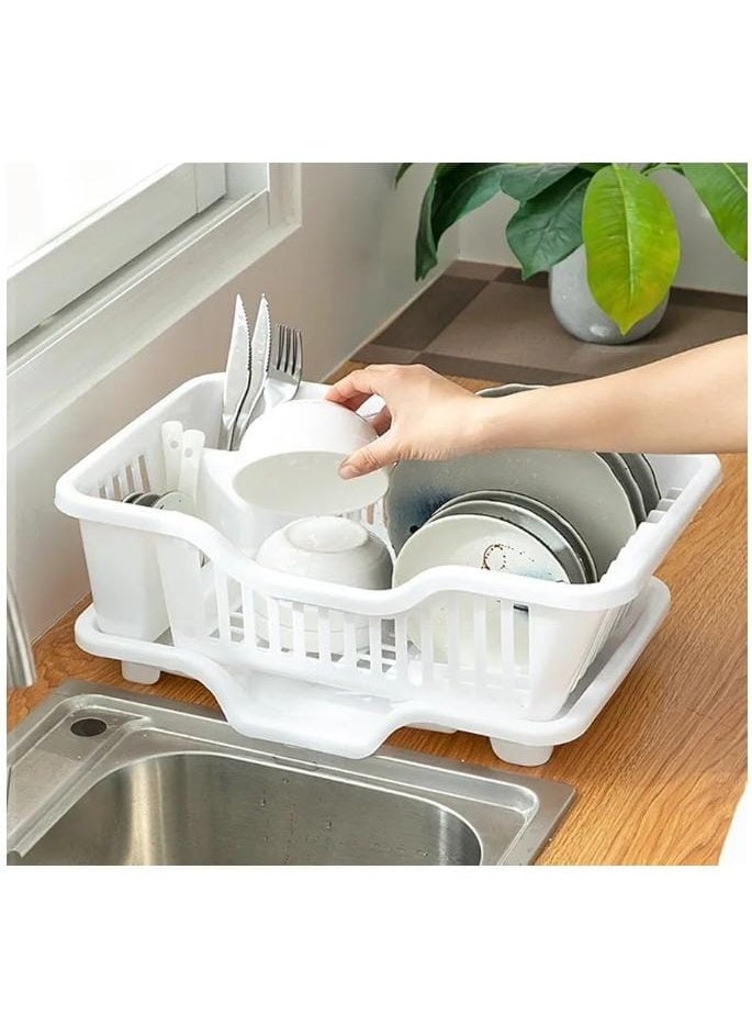 رف أطباق بلاستيكي مع قاعدة - مصفاة حوض للمطبخ - منظم أطباق وملاعق وأكواب متعدد الألوان - Image 1