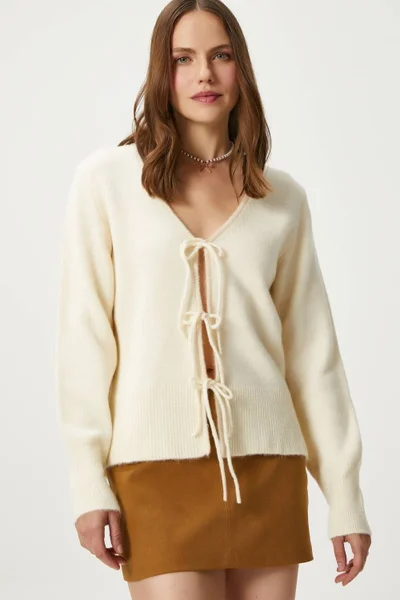 Ritnice Women's Tena Laced Cream Knit Cardigan