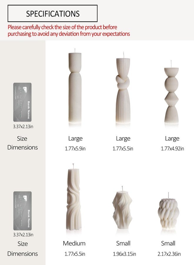 NATCENSE 6 Pcs Small Handmade Ribbed Pillar Candle Set, Soy Wax Modern Home Decor for Living Room Bedroom, Aesthetic Table & Shelf Decor, Perfect Housewarming Gift (White, Small) - Image 3
