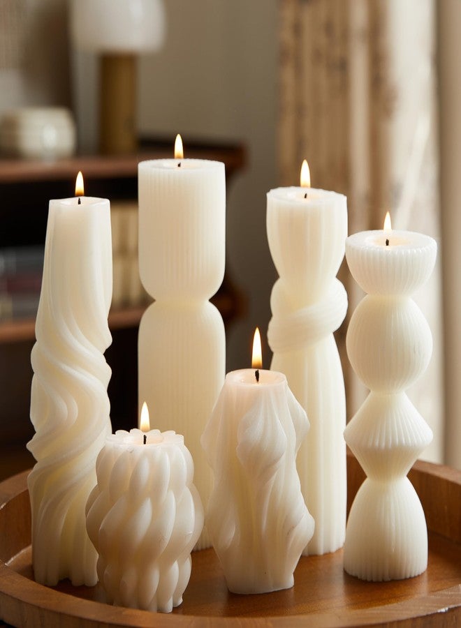 NATCENSE 6 Pcs Small Handmade Ribbed Pillar Candle Set, Soy Wax Modern Home Decor for Living Room Bedroom, Aesthetic Table & Shelf Decor, Perfect Housewarming Gift (White, Small) - Image 1