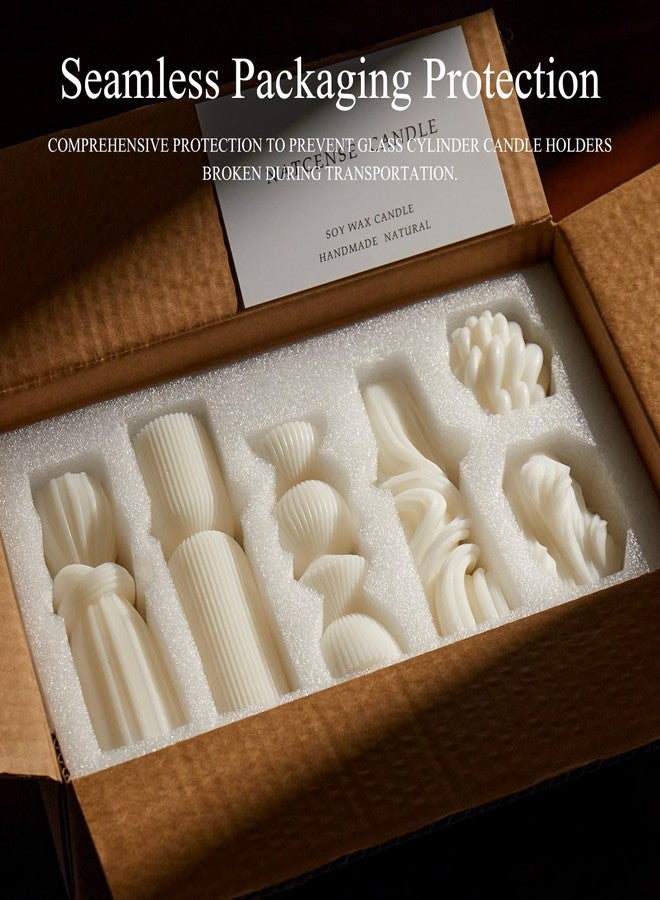 NATCENSE 6 Pcs Small Handmade Ribbed Pillar Candle Set, Soy Wax Modern Home Decor for Living Room Bedroom, Aesthetic Table & Shelf Decor, Perfect Housewarming Gift (White, Small) - Image 2