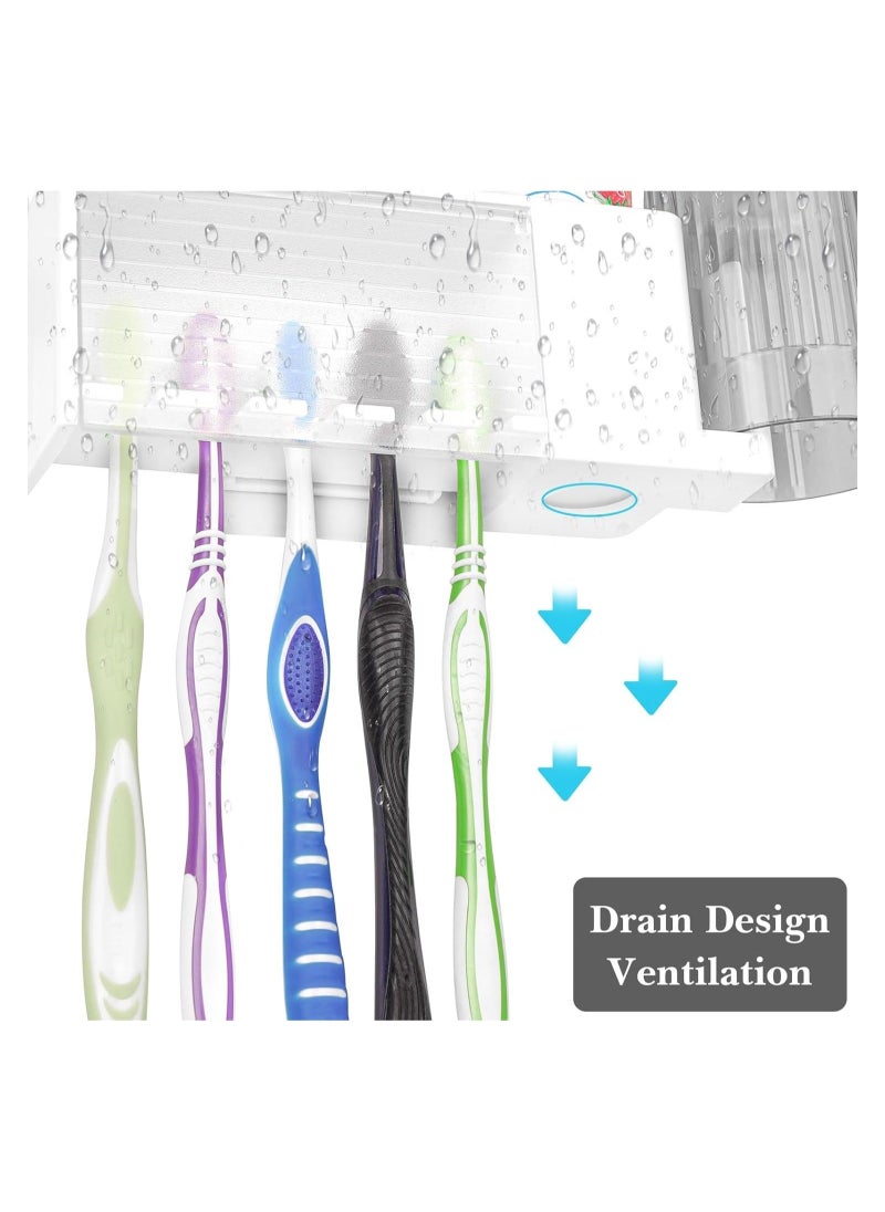 Captaintech Wallmount Toothbrush Holder, 5 Slots with Cover, Plastic Multifunctional Toothpaste Toothbrush Organizer, Compatible with Oral-B Cross Action, Colgate Renewal, for Shower, RV, Camper(White)  - Image 3