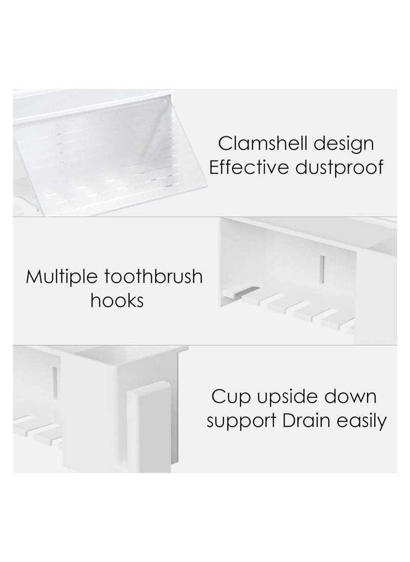 Captaintech Wallmount Toothbrush Holder, 5 Slots with Cover, Plastic Multifunctional Toothpaste Toothbrush Organizer, Compatible with Oral-B Cross Action, Colgate Renewal, for Shower, RV, Camper(White)  - Image 4
