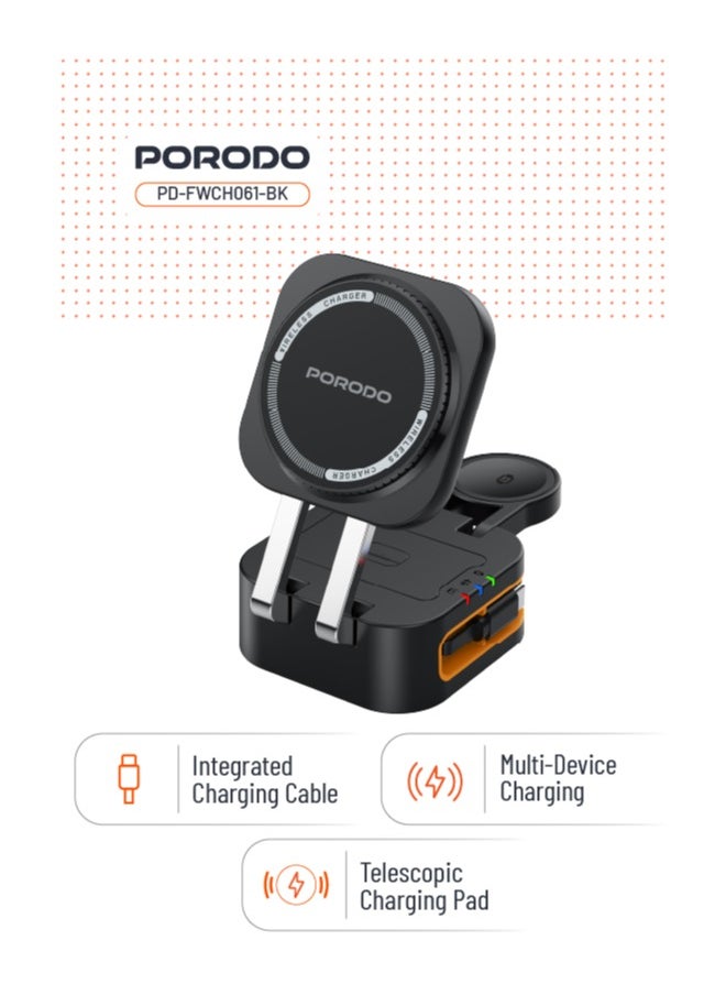 porodo - Foldable Pocket-Sized Wireless Charger FWC061 Multi-Device Charging / Telescopic Charging Pad / Telescopic Charging Pad - black - Image 1
