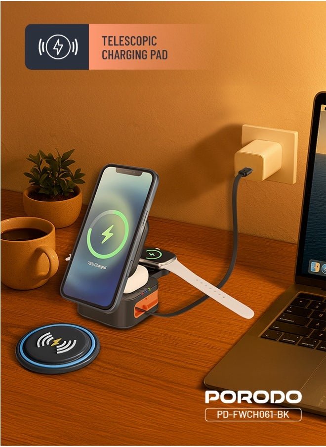 porodo - Foldable Pocket-Sized Wireless Charger FWC061 Multi-Device Charging / Telescopic Charging Pad / Telescopic Charging Pad - black - Image 1
