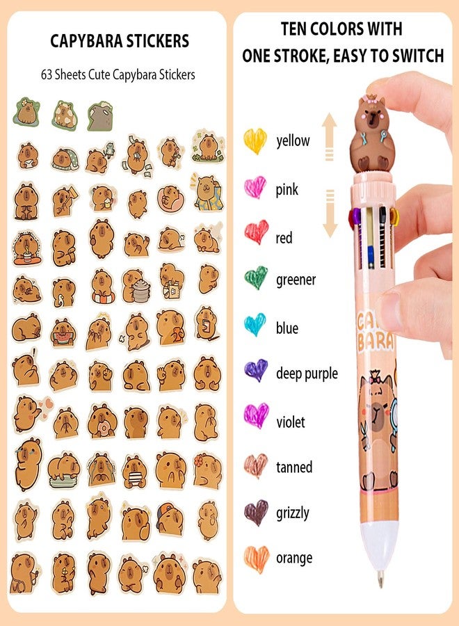 Daphilly Capybara Stationery Set,Cute Capybara School Supplies,Kawaii Stationery Birthday Gifts,Includes Ballpoint Pens,Eraser, Mechanical Pencils,Lead Refills,Gel Pens, Highlighter,for Office School Supplies - Image 4
