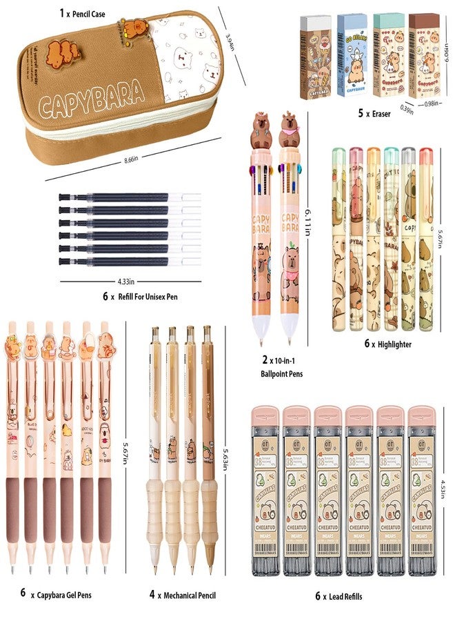Daphilly Capybara Stationery Set,Cute Capybara School Supplies,Kawaii Stationery Birthday Gifts,Includes Ballpoint Pens,Eraser, Mechanical Pencils,Lead Refills,Gel Pens, Highlighter,for Office School Supplies - Image 2