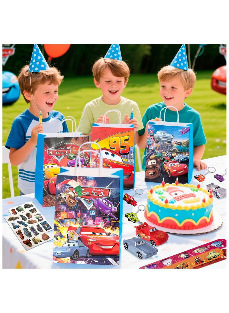 بيكسار هدايا حفلة عيد ميلاد سيارات لـ 12 ضيفًا، 110 قطعة حزمة هدايا حفلة سيارات شاملة تتضمن سلسلة مفاتيح بثيم لايتنينج ماكوين وأكياس ورقية وملصقات وأساور مطاطية ونموذج سيارة ختم وما إلى ذلك هدايا حفلة عيد ميلاد سيارات - Image 5