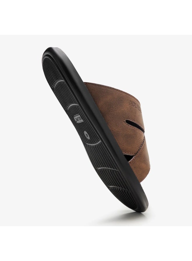 NDURE Men's Cross Strap Slide Sandals, Brown, Black Sole - Image 1