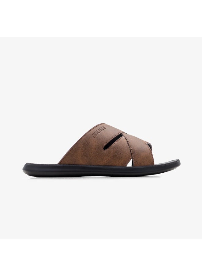 NDURE Men's Cross Strap Slide Sandals, Brown, Black Sole - Image 3