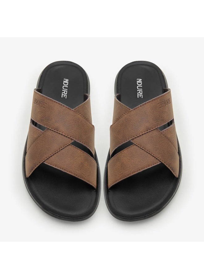 NDURE Men's Cross Strap Slide Sandals, Brown, Black Sole - Image 4