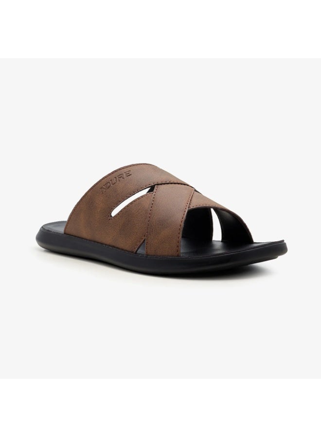 NDURE Men's Cross Strap Slide Sandals, Brown, Black Sole - Image 5