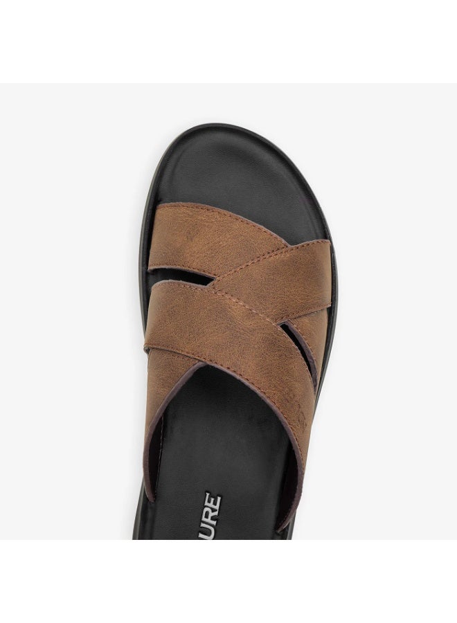 NDURE Men's Cross Strap Slide Sandals, Brown, Black Sole - Image 2