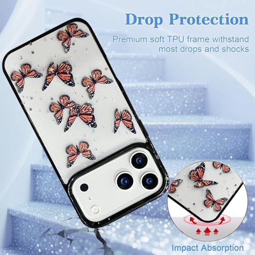 VONZEE Glitter Butterfly Back Cover Case Compatible with iPhone 17 Pro, Clear Cute Bling Sparkle Shiny Soft TPU Bumper Shockproof Women Girls Slim Protective Phone Cover for iPhone 17 Pro 6.3",Black - Image 4