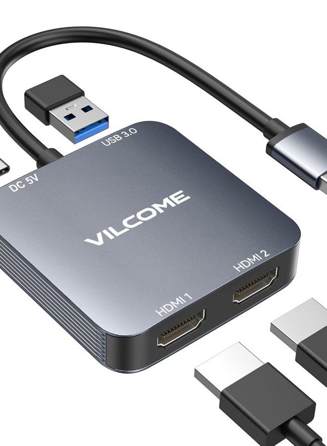 vilcome USB to HDMI Adapter, USB 3.0 to Dual HDMI Adapter with USB 3.0 Port, Audio Video Graphics Converter Cable for Laptop Monitor Desktop TV, Compatible with Mac OS, Windows - Image 1