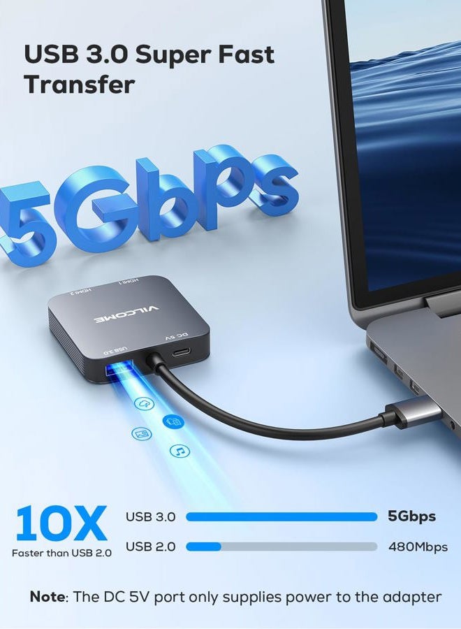 vilcome USB to HDMI Adapter, USB 3.0 to Dual HDMI Adapter with USB 3.0 Port, Audio Video Graphics Converter Cable for Laptop Monitor Desktop TV, Compatible with Mac OS, Windows - Image 5