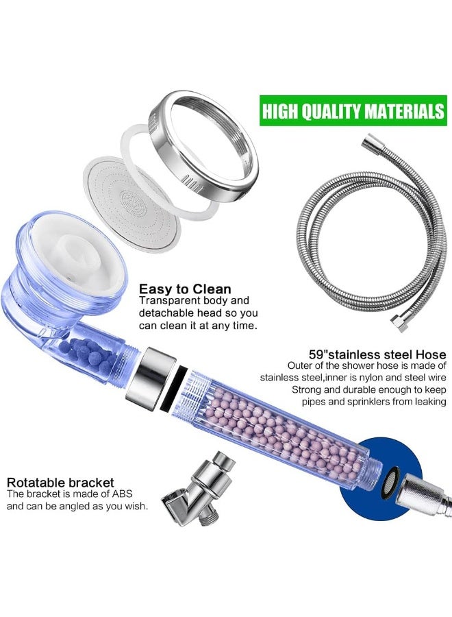 JZS Filtered Shower Head for Hard Water, High Pressure 3 Modes Shower Heads with Handheld Spray, Water Softener Showerhead Set with Mineral Beads to Remove Chlorine & Fluoride,Blue - Image 4