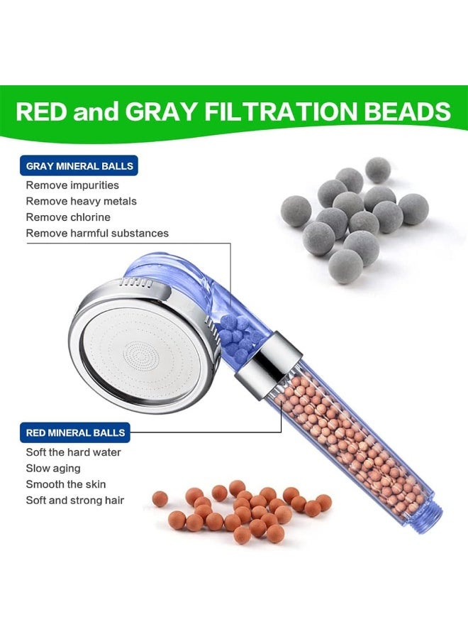 JZS Filtered Shower Head for Hard Water, High Pressure 3 Modes Shower Heads with Handheld Spray, Water Softener Showerhead Set with Mineral Beads to Remove Chlorine & Fluoride,Blue - Image 3