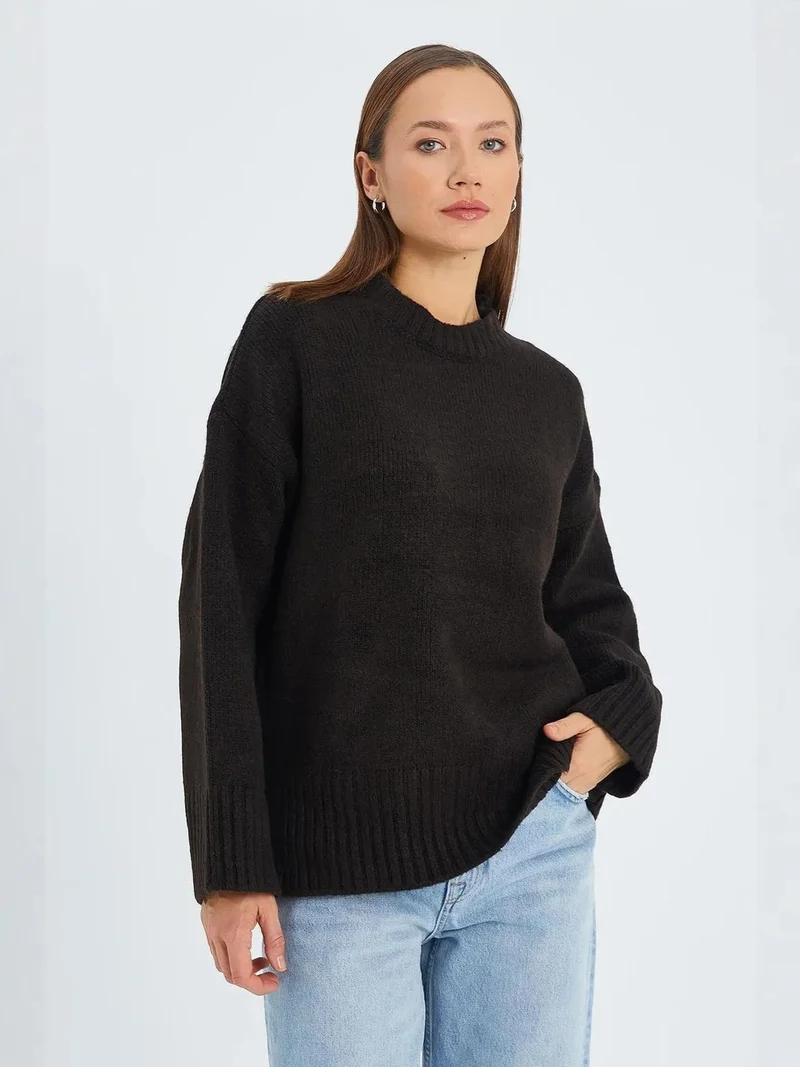 MixRay Mixray Oversized Ribbed Knit Sweater with Crew Neck
