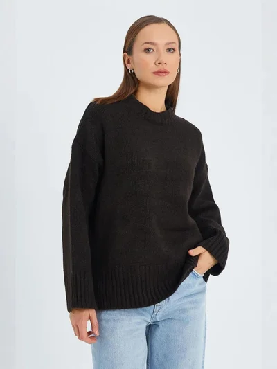 MixRay Mixray Oversized Ribbed Knit Sweater with Crew Neck