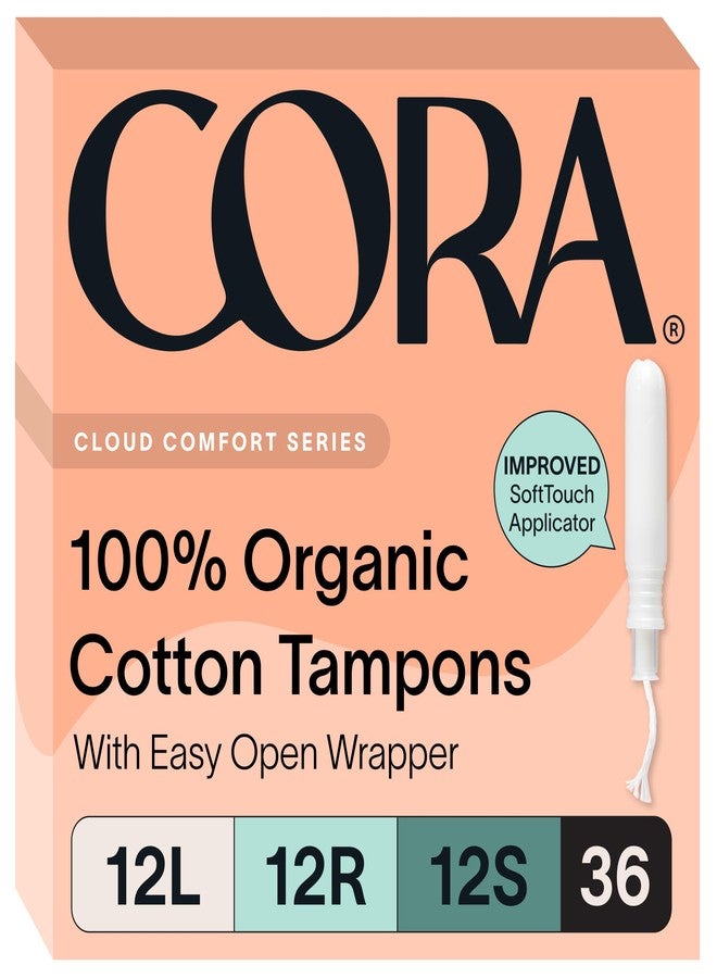 Cora Organic Tampons Multipack (12 Light, 12 Regular, 12 Super Tampons - Image 1