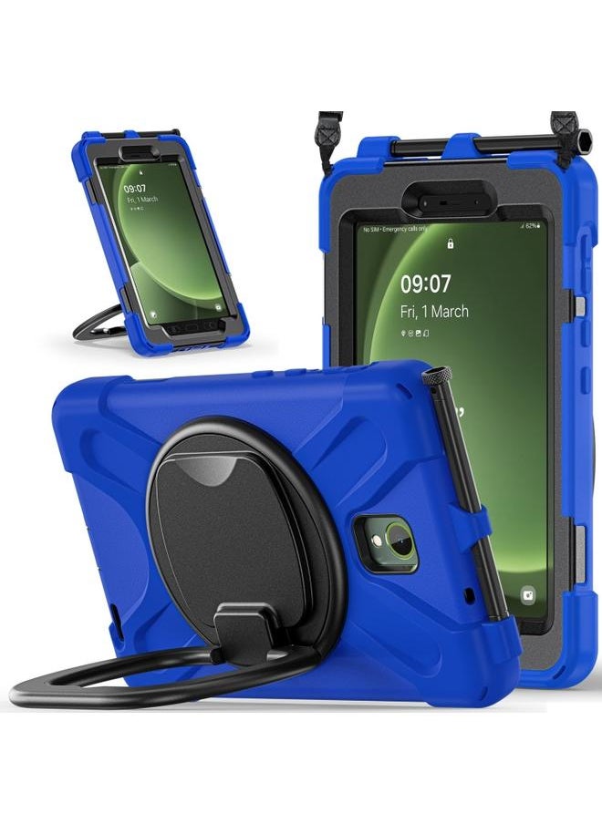 Samsung Galaxy Tab Active5 X300 Silicone Hybrid PC Tablet Case with Holder and Shoulder Strap Blue