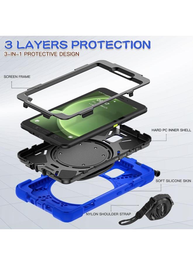 Samsung Galaxy Tab Active5 X300 Silicone Hybrid PC Tablet Case with Holder and Shoulder Strap Blue