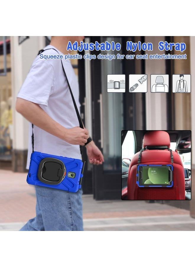 Samsung Galaxy Tab Active5 X300 Silicone Hybrid PC Tablet Case with Holder and Shoulder Strap Blue