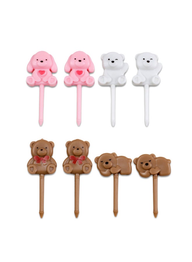 Cartoon Fruit Fork Set Cute Mini Lunch Note Children's Animal Pastry Decorative Plastic Fruit Sticks Creative Daily Tableware-Color:Transparent Box-Specifications: Care Bear Style 8pcs - Image 1