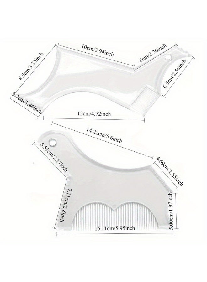 2-piece men's beard shaping tool template, beard guide shaper with built-in comb, suitable for multi line edge shaving of curves/straight/neckline/goatee/sideburns (transparent -2-piece set) - Image 4