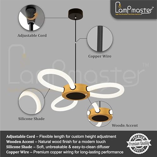 Lamp master Lampmaster Infinity Pendant Light | Modern Decorative Chandelier & Hanging Ceiling Lamp with Wooden Finish | Soft Warm LED Glow | Energy-Efficient Light for Living Room, Bedroom, Dining Area & Hall - Image 5