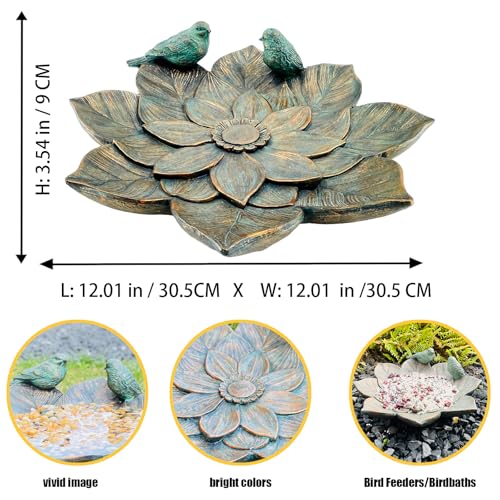 Brilliant Prospect Bird Feeder and Outdoor Bird Bath Bowl, Antique Garden Resin Birdbath Bowl with Vintage Flower Design for Outside Yard or Table Decor - Image 2
