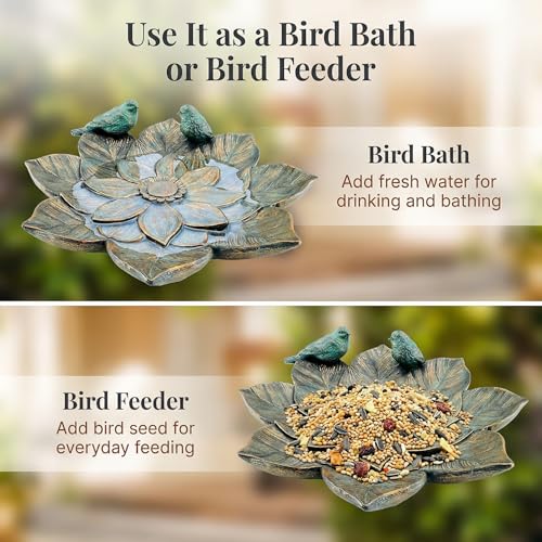 Brilliant Prospect Bird Feeder and Outdoor Bird Bath Bowl, Antique Garden Resin Birdbath Bowl with Vintage Flower Design for Outside Yard or Table Decor - Image 4