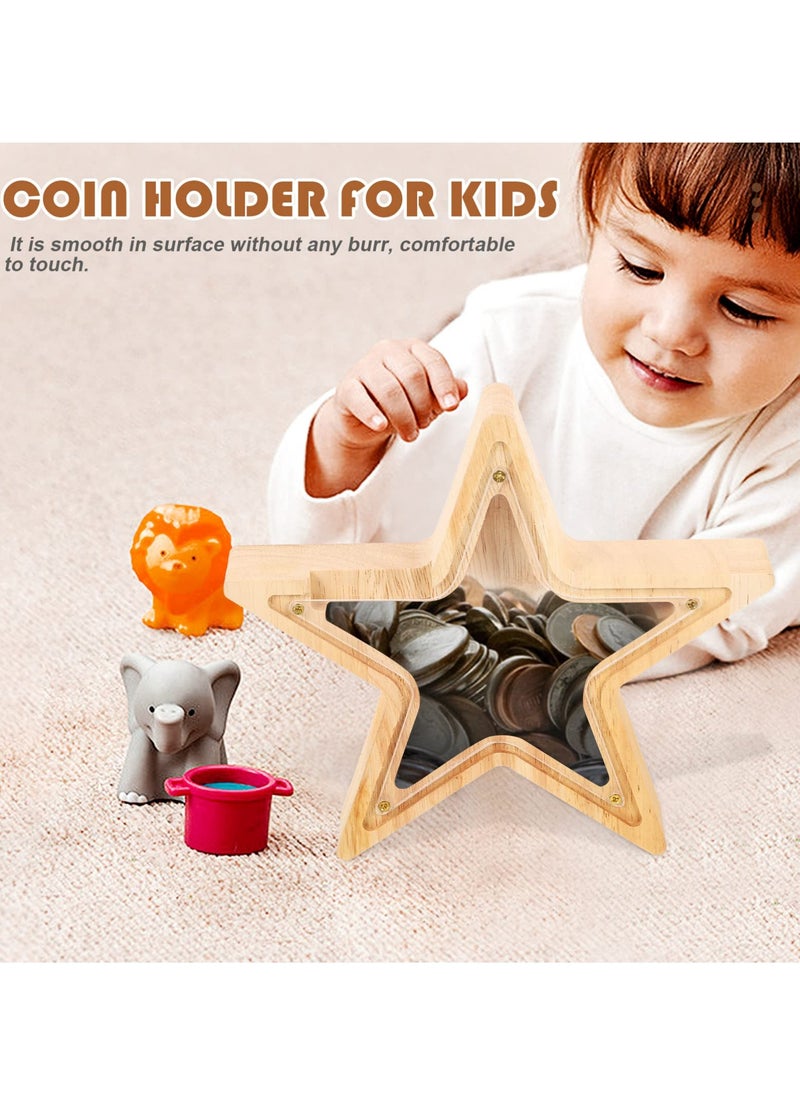 Excefore - Home Decor Wooden Money Bank Piggy Banks for Teenagers Star Shaped Coin Bank See Through Piggy Bank for Boys Girls Baby First Savings Bank Nursery Decoration Vintage Decor - Image 1